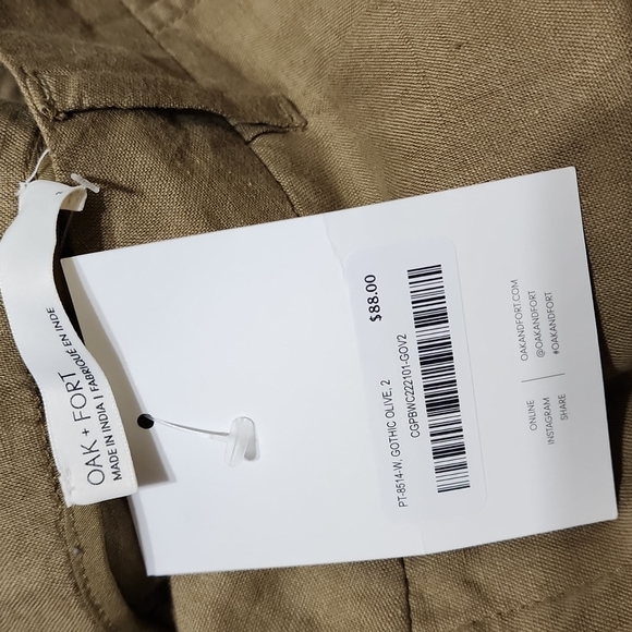 Oak + Fort Linen High-Rise Trouser Pants Olive Neutral Basic - Picture 7 of 9